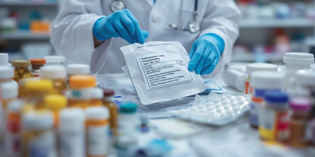 Apotheker bereitet Medikamentenpaket vor.